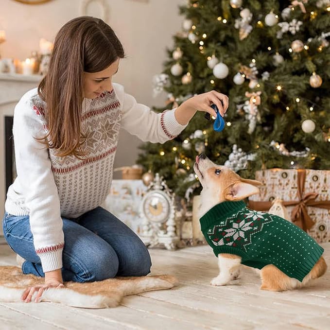 Kuoser Dog Sweater, Holiday Christmas Snowflake Pet Warm Knitwear Dog Sweaters Soft Puppy Clothing, Doggie Turtleneck Cold Weather Outfit Pullover for Small Medium Large Dogs Cats, Green XL