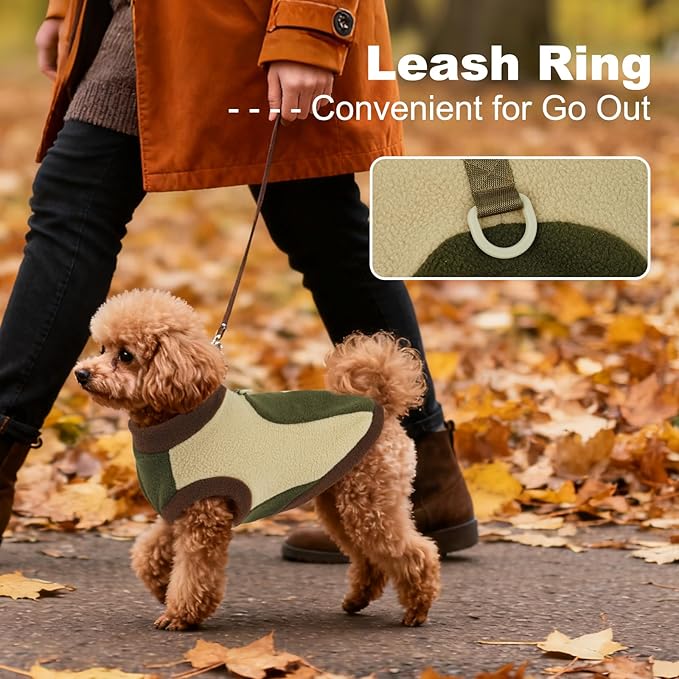 2XL Fleece Dog Vest Sweater, Soft & Warm, Leash Ring Winter,Warm Dog Clothes for Medium Pets,Cold Weather Pullover Vest for Beagle,Machine Washable,Army Green,Size 2XL