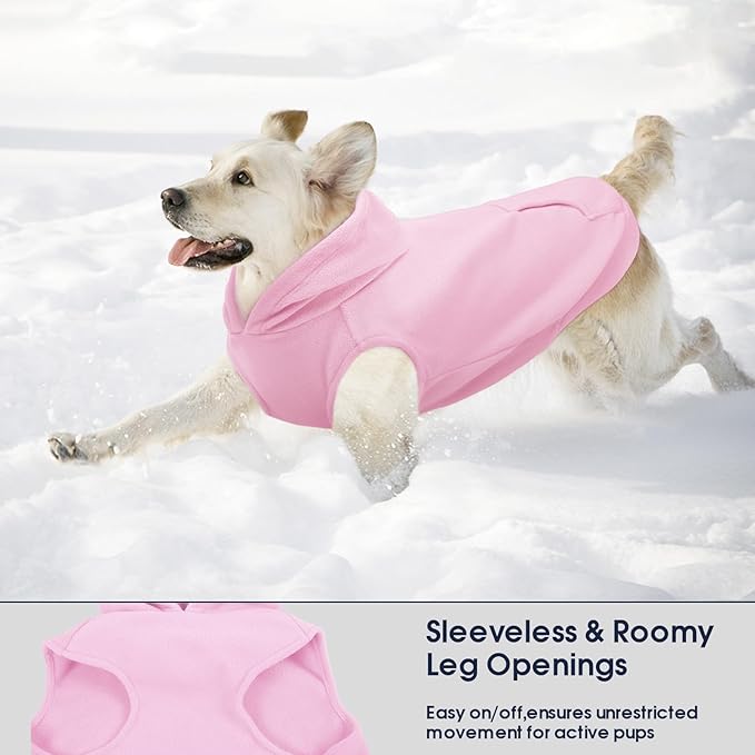 IECOii Dog Hoodie for Medium Dogs, Warm Fleece Dog Hoodies Sweater with Leash Hole and Pocket, Cozy Dogs Cold Weather Coat for Fall Winter Hooded Sweatshirt Vest for French Bulldog, Pink, L