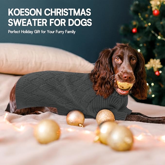 KOESON Medium Dog Sweaters, Warm Sweater for Medium Dogs Female Male, Turtleneck Dog Halloween Sweater with Sleeves, Easy On Pet Sweaters with Sleeves for Beagle, Dachshund, Boston Terrier, Grey, M