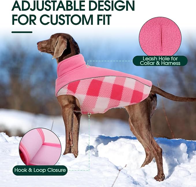 Kuoser Dog Winter Coat, Reversible Waterproof Dog Jacket with Reflective Strip, Warm Dogs Fleece Vest Adjustable Doggy Cold Weather Clothes Plaid Christmas Outfit Pet Apparel for Small Dogs, Pink S