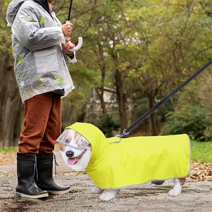 Dog Raincoat Hooded Slicker Poncho - Reflective Lightweight Pet Rain Jacket Coat,Dog Waterproof Raincoat with Adjustable Belly Strap for Small,Medium, Large Dogs (Green, Small)