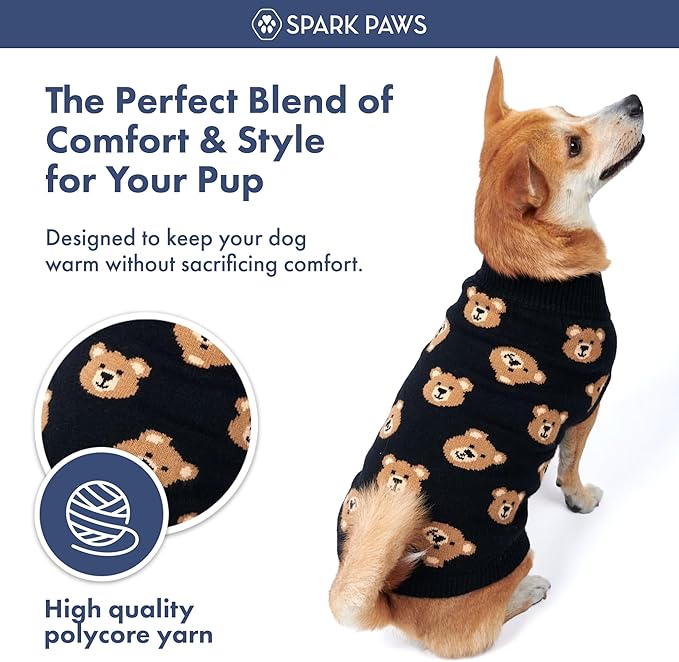 Spark Paws Knit Dog Sweater – Ultra Soft Warm Winter Dog Sweater for Small, Medium & Large Dogs – Stretch Fit Pet Sweater for French Bulldog, Pitbull, Girl & Boy Dogs Jacket, (Broken Teddy, 3XL)