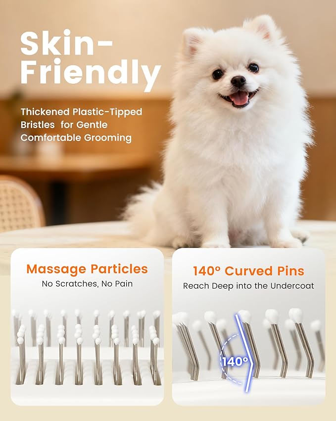 Vacuum Dog Brush for Shedding, 4-in-1 Self Cleaning Slicker Brush for Dogs& Undercoat Rake for Dogs, Deshedding Grooming Tool, Anti-Static, Massage, Cleaning, Shedding & Combing All In One!
