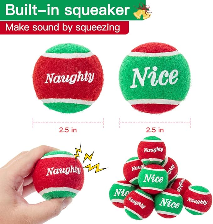 PUPTECK Squeaky Tennis Balls for Dogs - Christmas Dog Rubber Ball Toys 12 Pack, Interactive Dog Training Bounce Toys for Holiday, 2.5 inches