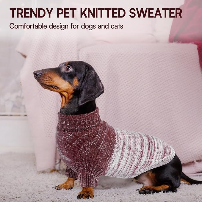 Queenmore Small Dog Sweater, Knitted Puppy Pullover, Soft Turtleneck, Long Sleeves, Purple, Small