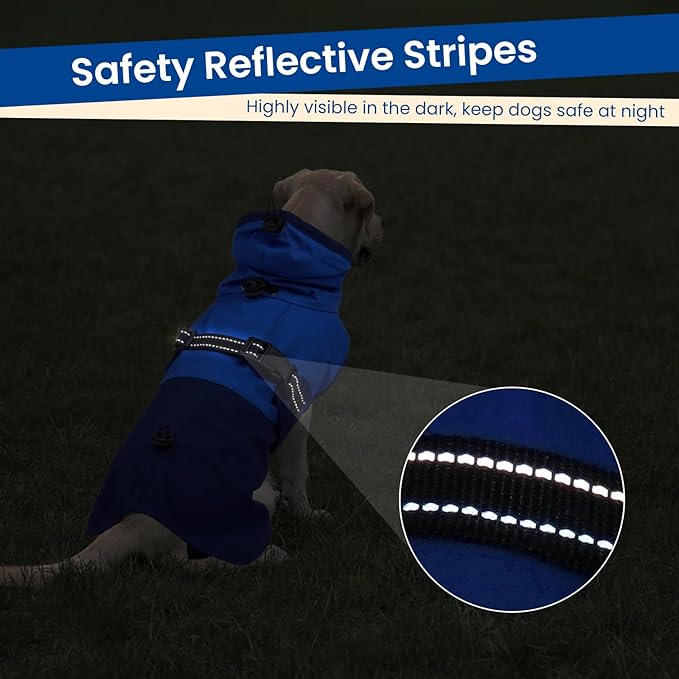 BRKURLEG Dog Raincoat Adjustable Dog Rain Jacket with Hood Dogs Waterproof Rainproof Jacket with Leash Hole Pet Poncho Rain Coat Poncho with Reflective Strip, Blue, L