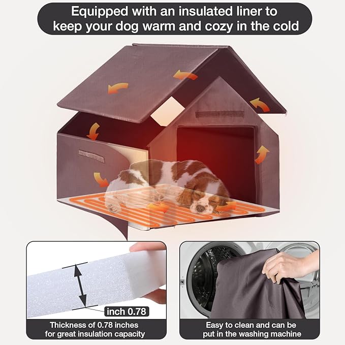 Dog House Outdoor, Chew-Proof Metal Frame Dog Kennel Shelter for Large Breeds,Weatherproof (Brown-H, Large)