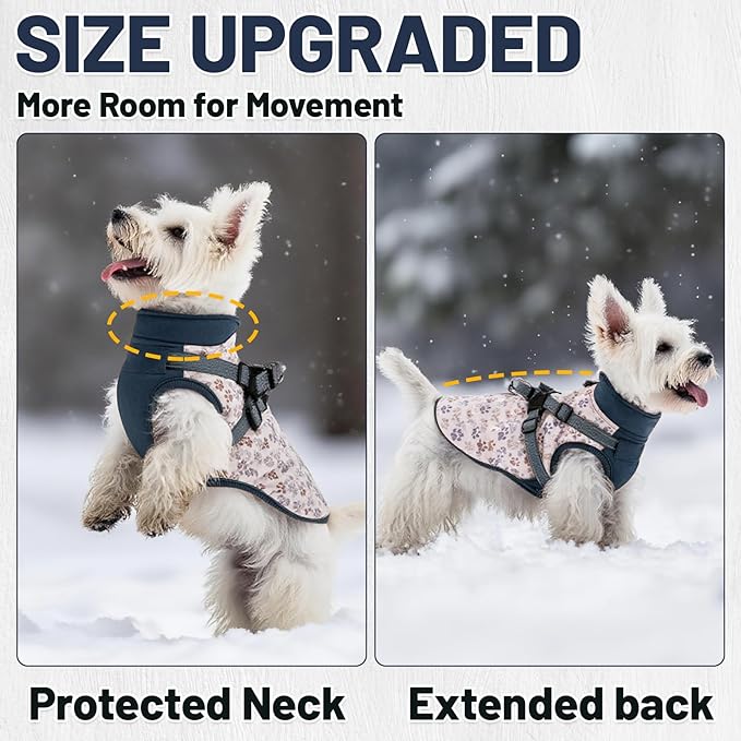 Dog Winter Coat for Small & Medium Dogs (Up to 31lb), Waterproof Dog Coat with Harness, Puppies Windproof Puppy Puffer Jacket, Snowsuit for Dachshund,Frenchie, Corgi (Paw Blue, Large)