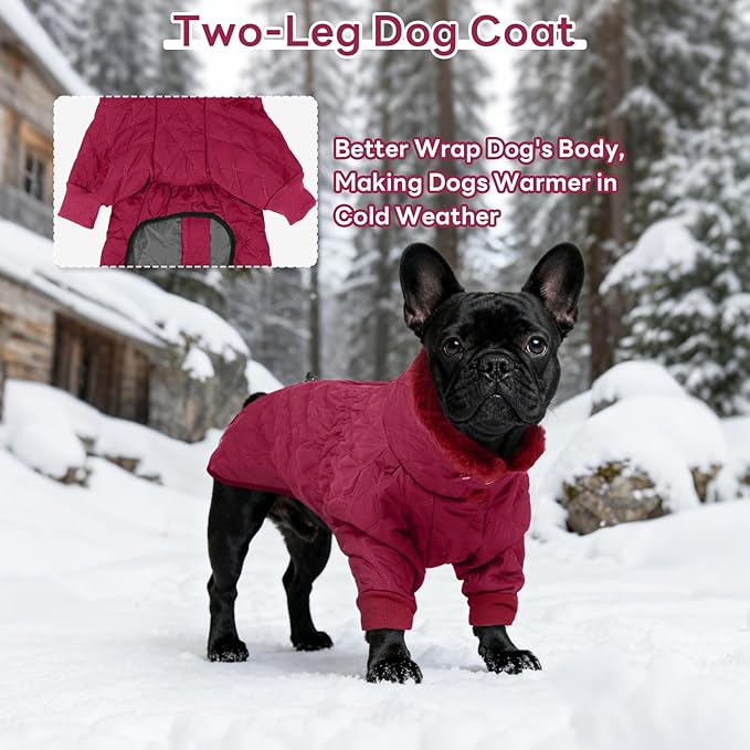 IDOMIK Dog Winter Coat for Large Dogs, Warm Dog Winter Jacket with Fleece High Collar, Zippered Cold Weather Coats for Dogs, Waterproof Doggy Snow Jacket Clothes,WineRed,2XL