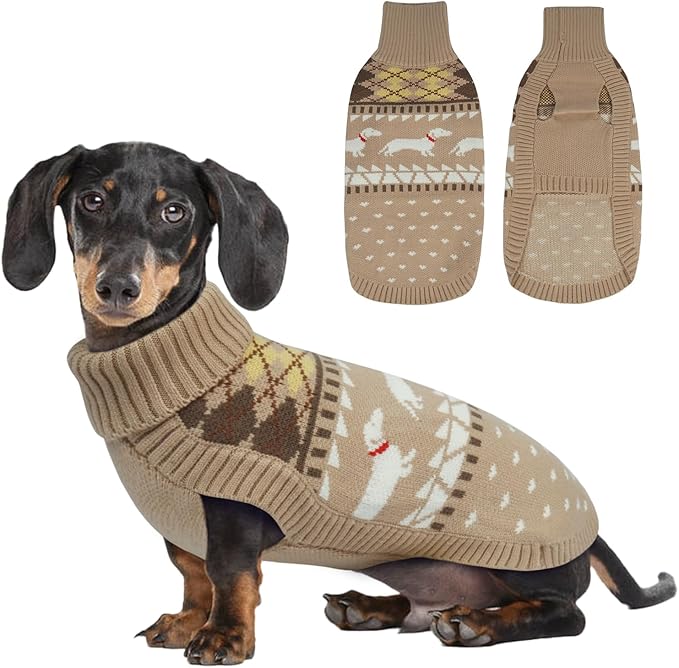 Lelepet Dachshund Sweater, Turtleneck Dog Sweaters for Small Dogs, Warm Pullover Knitted Pet Coat, Cold Weather Dachshund Clothes, Fall/Winter Cozy Outfit (XS-XL)