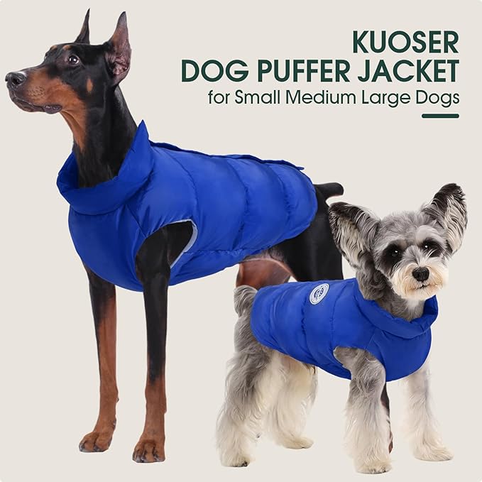 Kuoser Dog Coat Puffer Vest, Warm Dog Jacket Windproof Dogs Cold Weather Coats Pet Snowsuit Padded Vests, Lightweight Puppy Winter Clothes for Small Dogs, Button Design, Easy On/Off, Blue XS
