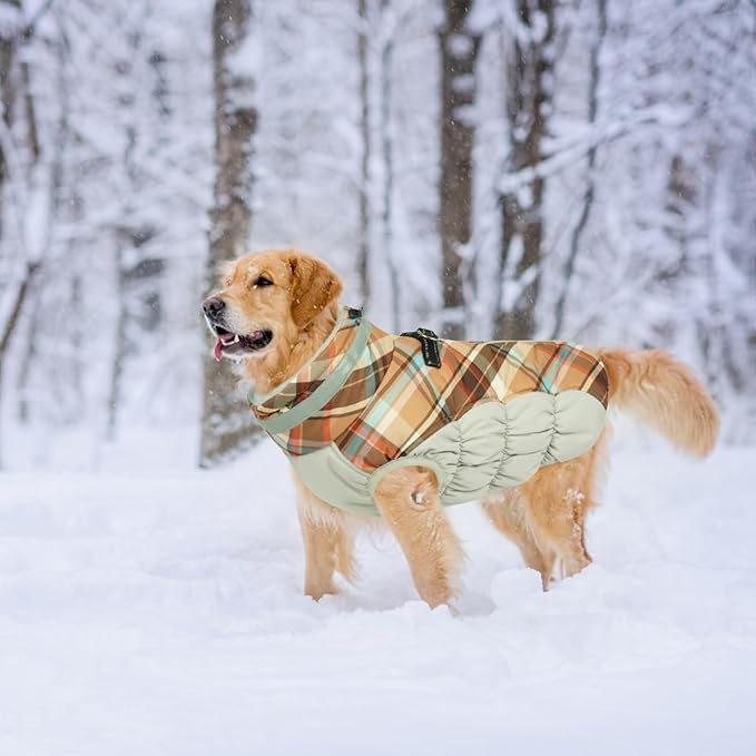 Lelepet Warm Dog Winter Coat Dog Coats for Small Dogs Waterproof Dogs Jacket with Harness Built in Reflective Cold Weather Coats Windproof Zip-Up Winter Fleece Vest Snowsuit Chihuahua Brown Plaid