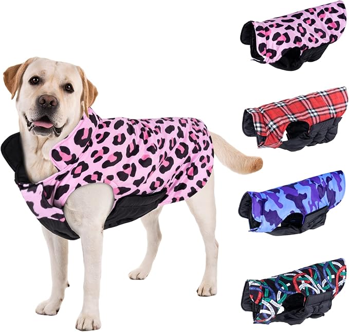 CuteBone Winter Dog Jacket Reversible Vest Thick Warm Soft Coat with Leash Hole - Waterproof, Windproof, Adjustable for Small, Medium, Large Dogs