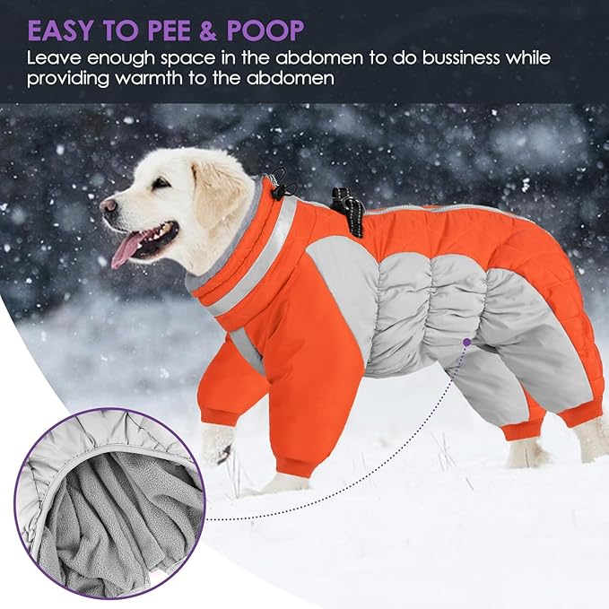 SUNFURA Full Body Dog Coat - Warm Fleece Jacket for Small Dogs, Turtleneck Winter Coats with Harness, Reflective Dog Snowsuit Windproof Puffer Jackets with Legs for Chihuahua, Yorkie, Orange XS