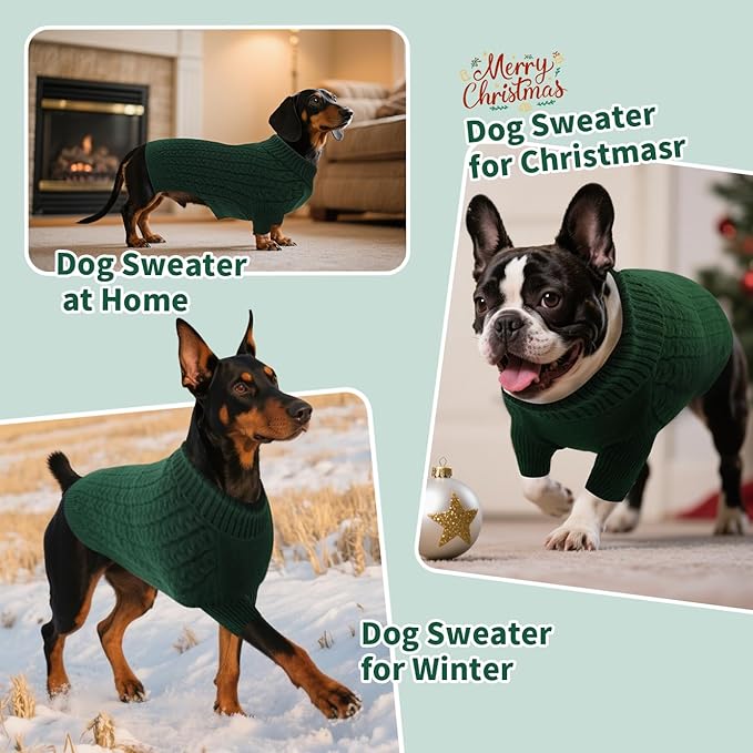SAWMONG Dog Sweater, Dog Sweaters for Large Dogs Girls Boys, Pullover Turtleneck Knitted Doggy Sweatshirt, Cold Weather Pet Clothes（Green, Large