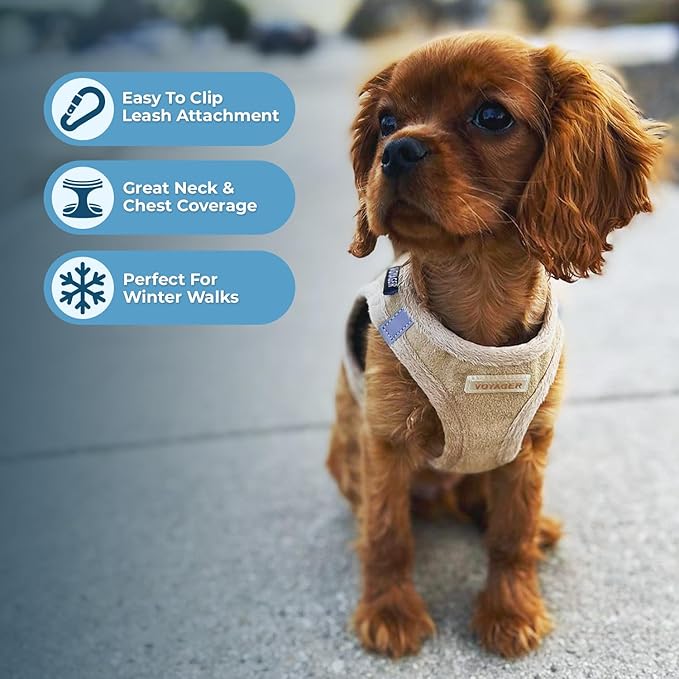 Voyager Step-In Plush Dog Harness – Soft Plush, Step In Vest Harness for Small and Medium Dogs by Best Pet Supplies - Harness (Latte Suede), M (Chest: 16 - 18")