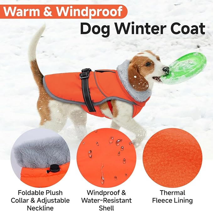 Lelepet Warm Dog Winter Coat Reflective Dog Jacket Fleece Vest Waterproof Windproof Cold Weather Coats with Adjustable Buckle Plush Turtleneck Pet Snowsuit for Small Medium Large Dogs,Pug,Beagle,L