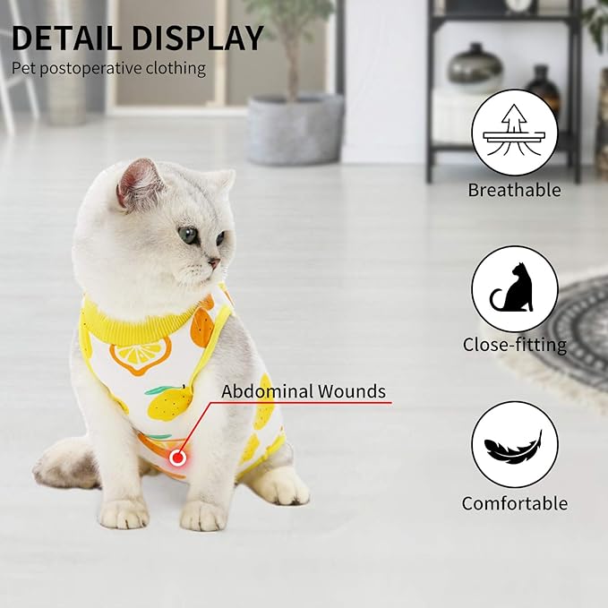 Cat Professional Surgical Recovery Suit,E-Collar Alternative for Cats Dogs,After Surgery Wear, Pajama Suit,Home Indoor Pets Clothing (L (8.5-11 Ibs), Lemon)