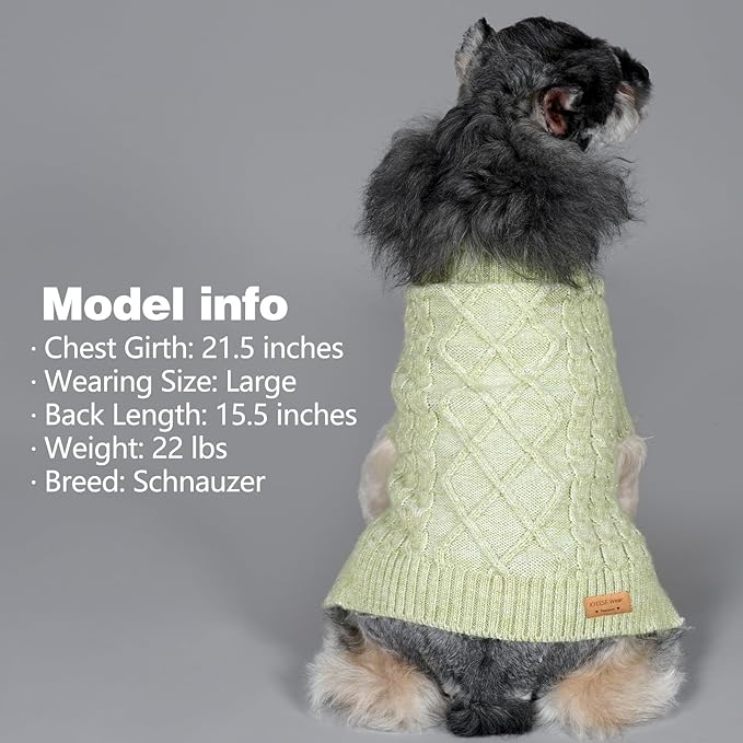 KYEESE Dog Sweater Warm Pet Coats with Classic Cable Knit Long Sleeve Knitwear Dogs Clothes, Turtleneck Stretchy Dog Sweater for Small Dogs, Green, Small