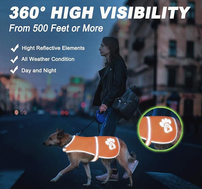 Reflective Safety Vest, High Visibility Keep Dogs Visible Outdoor Activity Day and Night, Hunting and Walking, Jacket for Small, Medium and Large Dogs (Blaze Orange, L)