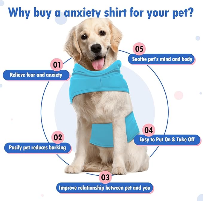 Dog Calming Vest for Anxiety for Small Dogs-M,Lightweight Adjustable Chest & Hood Neck Wraps,Wraps Body Relief Anxiety for Noise,Riverside,Fireworks,Machine Washable(Blue)