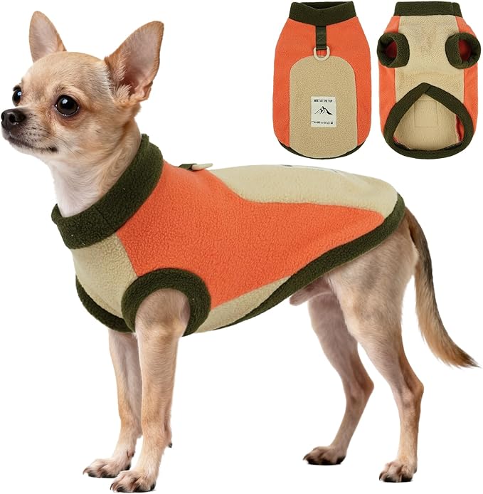 Soft Fleece Dog Vest, Winter Warm Dog Sweaters with Leash Ring, Sleeveless & Lightweight & Stretch Winter Coats for Outdoor Activities,Machine Washable,Orange,Size M
