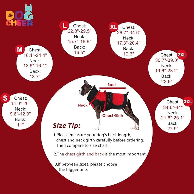 Dogcheer Dog Coat, Christmas Dog Winter Jacket, Waterproof Puppy Fleece Coat for Cold Weather, Adjustable Pet Snowsuit, Turtleneck Sweater for Small Medium Large Dogs - Red, S