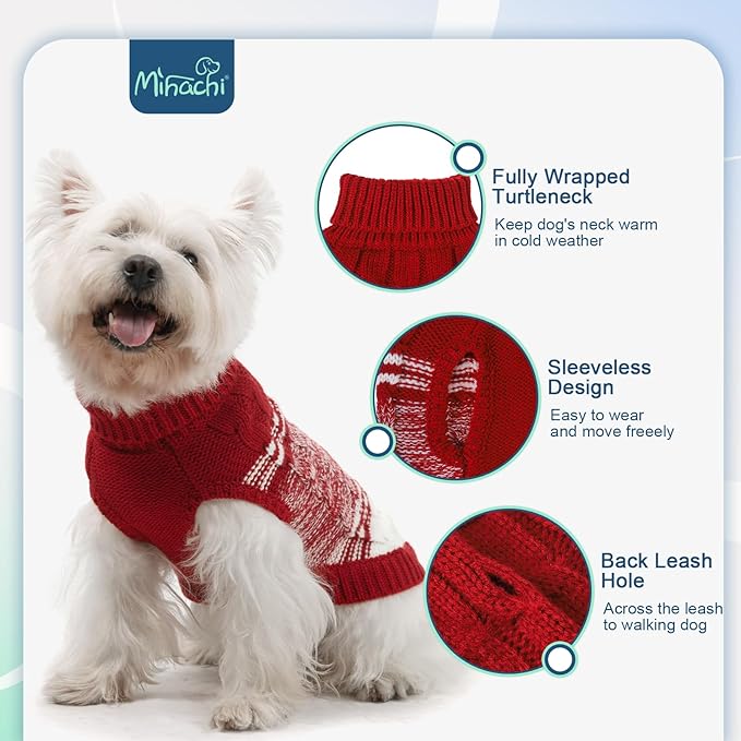 Mihachi Dog Sweaters for Large Dogs Girl Boy,Soft Warm Dogs Shirt, Cold Weather Dog Coat Turtleneck Knitted Pullover Dog Clothes Costume with Leash Hole for Large Cat Puppy Doggy Pet,Red L