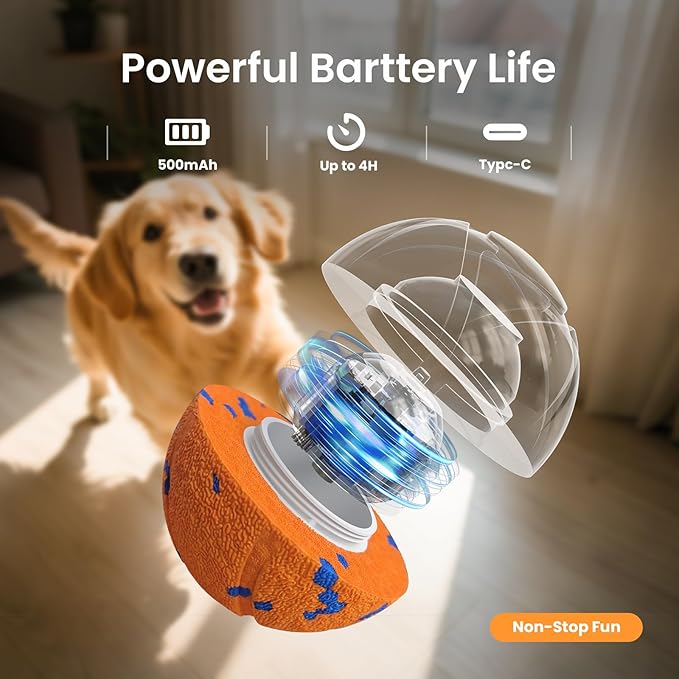 Smart Interactive Dog Toy Ball - Automatic Bouncing, Moving, and Vibrating, Chew-Resistant, Pet-Safe E-TPU Material, 3 Interactive Modes, IPX7 Waterproof, for Medium and Large Dogs (Orange)