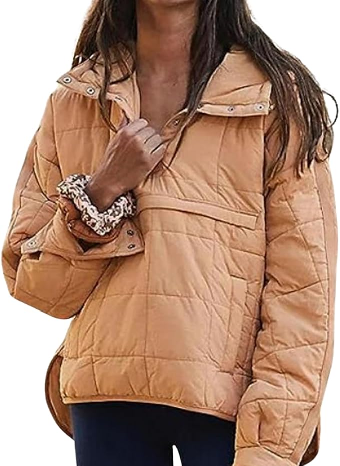 Womens Oversized Hooded Puffer Jacket Fall Winter Warm Quilted LightWeight Jacket Casual Fashion Solid Color Coat