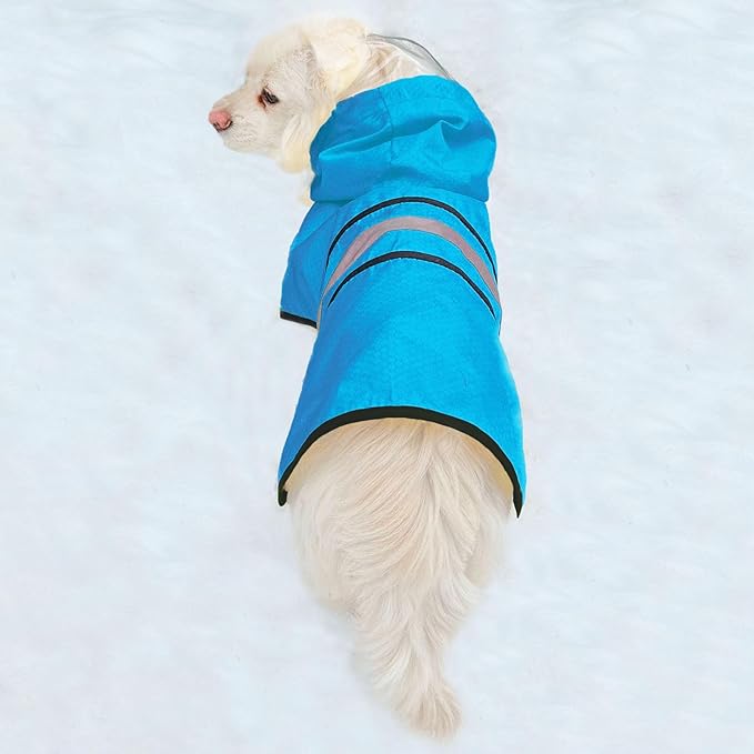 Dog Raincoat Waterproof Reflective Slicker - Lightweight Breathable Hooded Poncho Rain Coat Jacket with Adjustable Belly Strap and Leash Hole for Small Medium Large Dogs (Small, Blue)