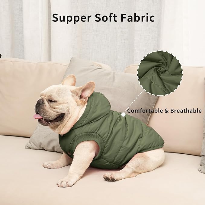 Fleece Lining Extra Warm Dog Hoodie in Winter,Small Dog Jacket Puppy Coats with Hooded Green S