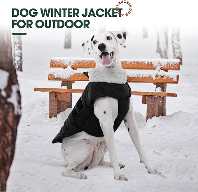 Kuoser Dog Jacket, Winter Dog Coats for Medium Dogs, Cold Weather Coats Pet Clothes, Doggie Snow Jacket for Frech Bulldog, Boston Terrier, Black M