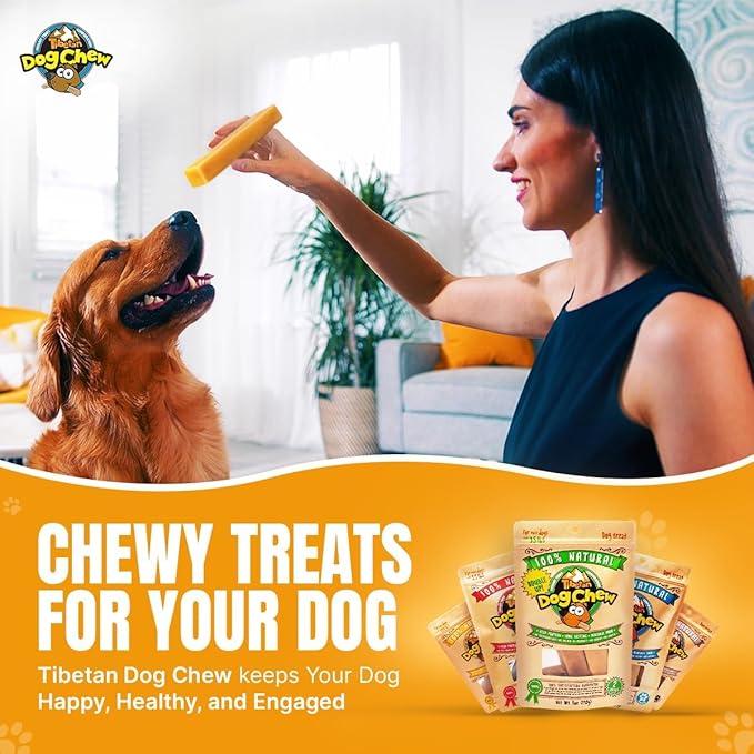 Tibetan Dog Chew Yak Cheese Sticks (8 Large Chews) - Natural Handmade Treats for Large Dogs, Long-Lasting, Easy to Digest with No Additives, Rawhide, Grains or Gluten, Perfect for Aggressive Chewers