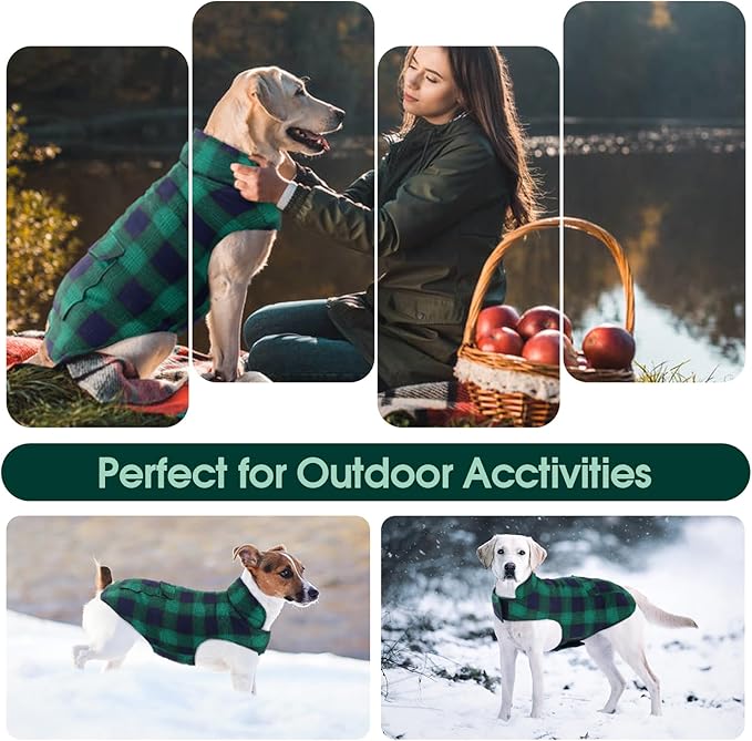 Kuoser Reversible Winter Coat, British Style Jacket for Small Medium Dogs - Warm, Windproof Puppy Cold Weather Vest, Green M