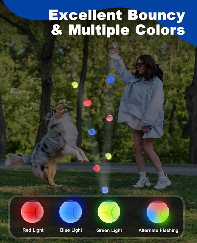 LED Dog Ball Rechargeable, Light Up Dog Ball Toys, Bounce-Activated Durable Fetch Ball, Natural Rubber, Unique Scent, 2.5 inches, for Small & Medium Dogs (Blue)