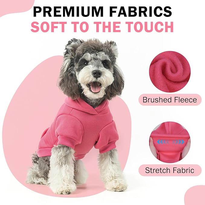 SCENEREAL Dog Hoodie Sweaters for Small Medium Large Size Dogs, Fleece Dog Sweatshirt with Hat and Pocket,Soft Cold Winter All Weather Dog Clothes for S to XL Sized Dogs, Pink L