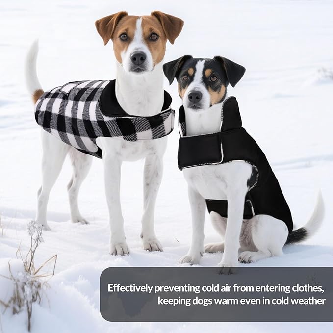 ASENKU Dog Winter Coat, Fleece Doggie Jacket Plaid Reversible Vest Waterproof Windproof Cold Weather Clothes for Small Medium Large Dogs (White,3XL)