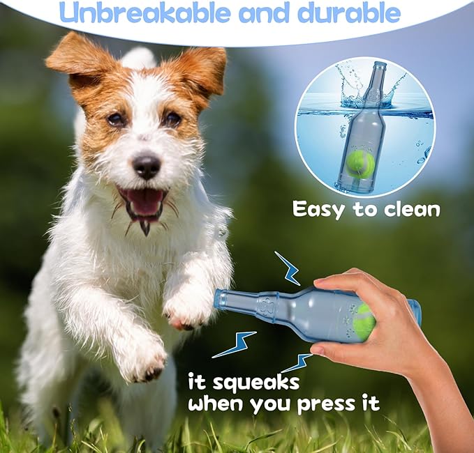 Indestructible Dog Toys for Aggressive Chewers, Contains Tennis Ball, Durable Squeaky Dog Toys (Blue, L)
