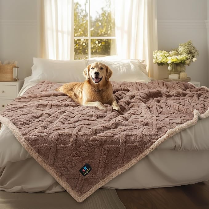 Waterproof Pet Blanket, Liquid Pee Proof Dog Blankets for Sofa Bed Couch, Reversible Sherpa Fleece Furniture Protector Cover for Small Medium Large Dogs Cats,Khaki X-Large（85" x 57"）