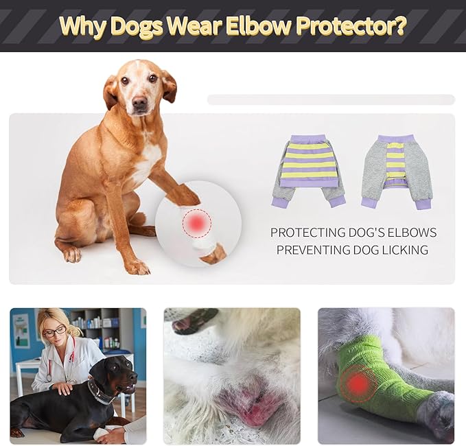 FUAMEY Dog Recovery Sleeve with Elbow Protector,Dogs Shirt Stop Licking Joints,Pet Long Sleeve Suit Protecting Dog's Front Leg Arm Wounds Cover Skin Conditions Purple Stripes M