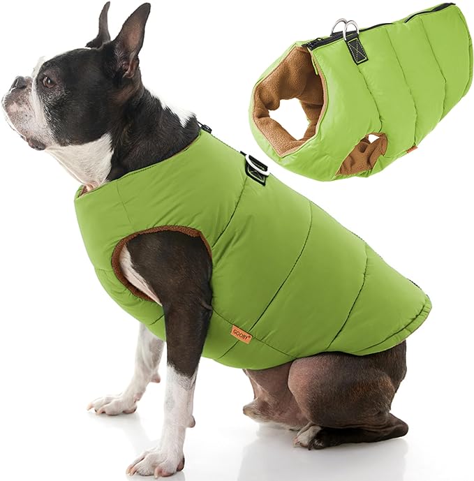 Gooby Padded Vest Dog Jacket - Solid Green, X-Large - Warm Zip Up Vest Fleece Jacket with Dual D Ring Leash Water Resistant for Small to Medium Dogs