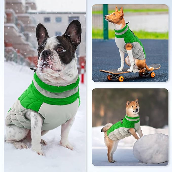 Large Dog Coat, XXLarge Dog Winter Coat, Waterproof Pet Jacket with Back Zipper,Extra Large Pet Coats, Warm Fleece Jacket with D-Ring, Windproof Winter Clothes Golden Retriever,Green,XXL