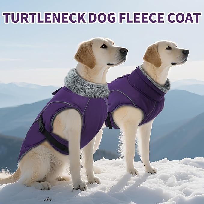 DENTRUN Small Dog Winter Warm Coat - Windproof Cozy Jacket, Thick Fleece Vest with Adjustable Belt, Water Repellent, Reflective Dog Sweater for Yorkie Dachshund Wear, Purple, S
