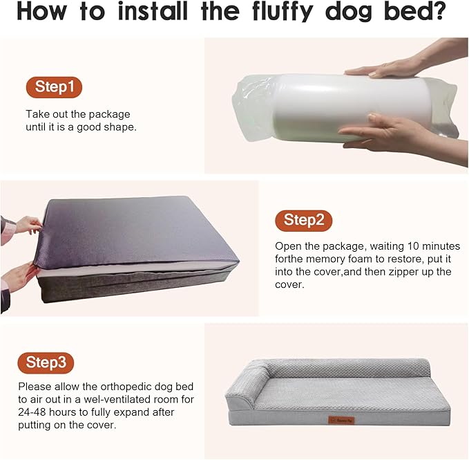 Orthopedic Dog Beds Large Sized Dog, Memory Foam Pet Bed for Medium and Large Dogs, Washable Removable Cover, Nonskid Bottom, Waterproof, 36x27x6 Inches, Light Grey