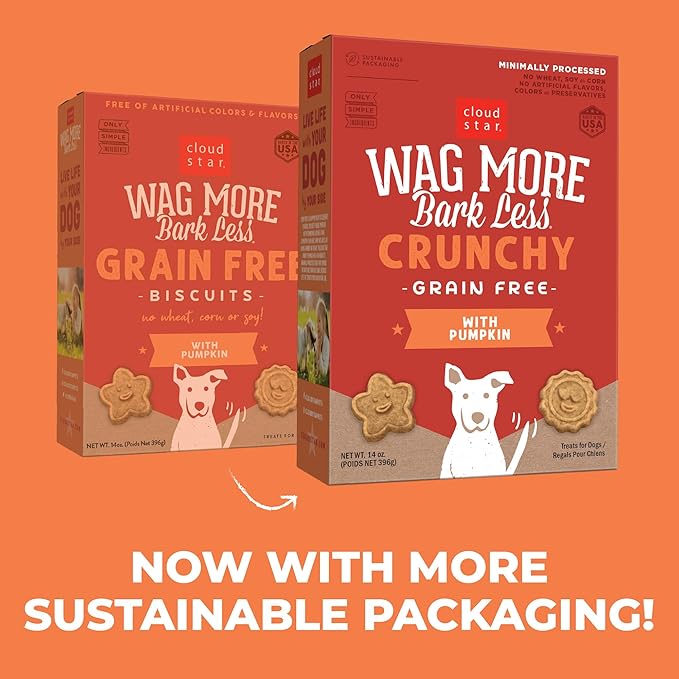 Cloud Star Wag More Bark Less Crunchy Grain Free Dog Treats, Pumpkin, 14 oz. Box