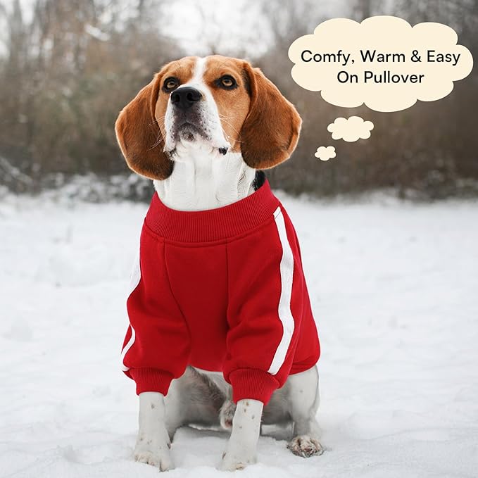 Queenmore Large Christmas Dog Sweater, Cozy Fleece Dog Sweatshirt, Warm Winter Fleece Jacket for Small, Medium & Large Dogs with Leash Hole/Reflective Stripes Red