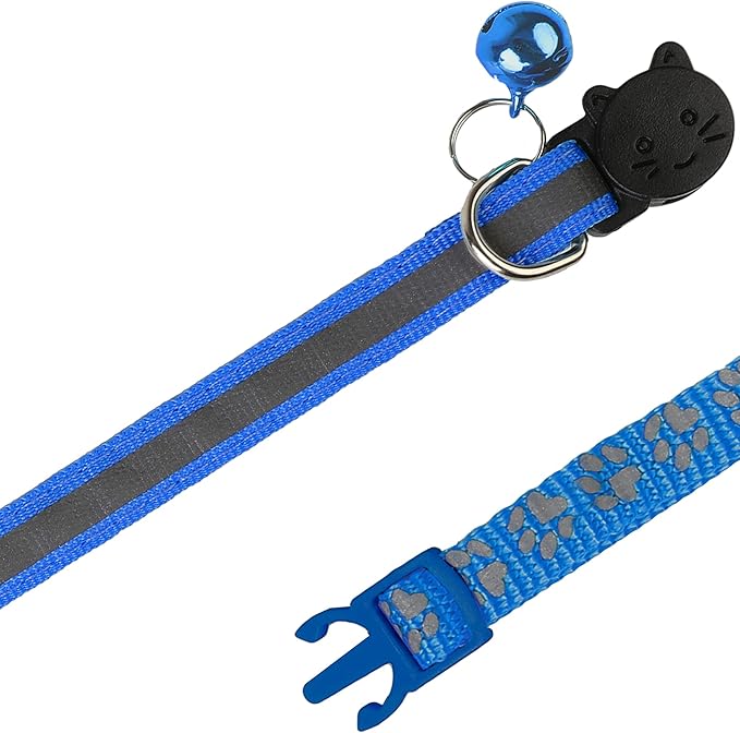 BANMODER 2 Pack Reflective Cat Collar Breakaway with Bell,Personalized Kitten Collars,Adjustable Safety Buckle Collar for Male Cats Girls & Boys (Navy Blue)