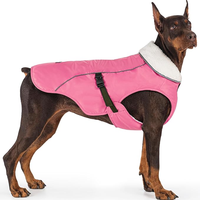 EMUST Dog Coat for Winter, Cozy Winter Jackets for Small/Medium/Large Dogs, Solid Color Dog Apparel for Cold Weather with Fleece Lining, Pink, XXXL
